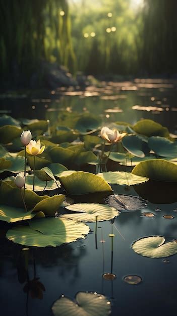  Lotus Pond : Une symphonie de couleurs vibrantes dans un monde flottant et paisible